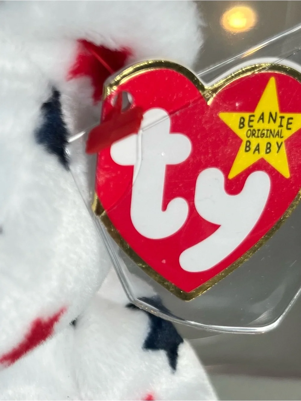 Ty Patriotic Star Bear Plush - White with Red & Navy Stars